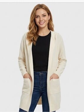 MEROKEETY Cream Hooded Cardigan women’s Size Medium NWT